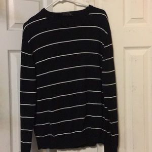 Men’s Black Crew Neck Sweater w White Stripes